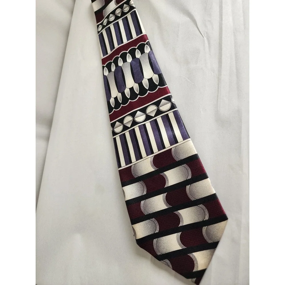 Empire High Fashion Mens Geometric Abstract Tie Burgundy Purple Silver Black